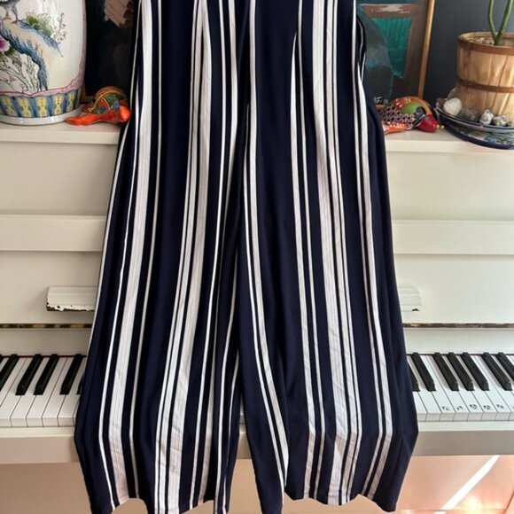 Ellen Weaver Elegant Navy and White Striped Jumpsuit M - Picture 6 of 16